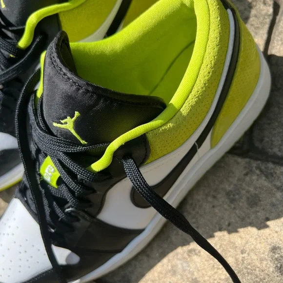 NIKE Dunk Low Black White and Neon Green Sneakers - Picture 4 of 11